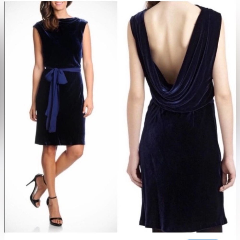 BCBGMaxAzria Navy Velvet Backless Dress